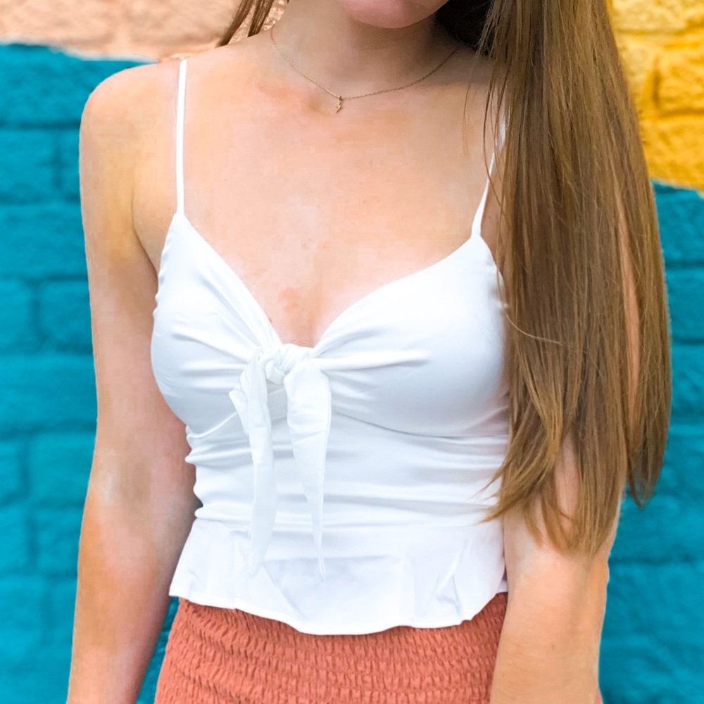 White Satin Crop Tank